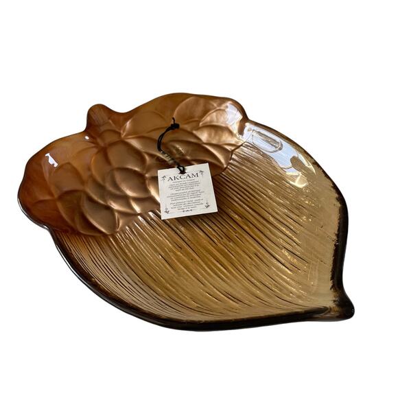 Turkish Amber Glass ACORN Dish Bowl Handmade Fall Autumn Decor by AKCAM New - Picture 14 of 16